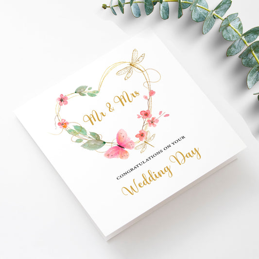 Wedding card with blossom & butterfly heart design