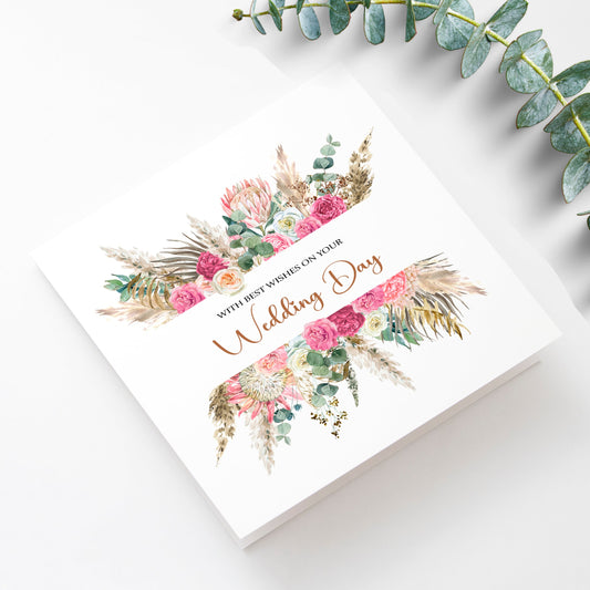 Wedding card with boho floral border design