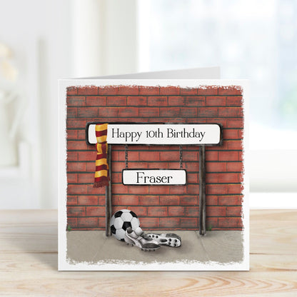 Personalised scarf and street sign football birthday card