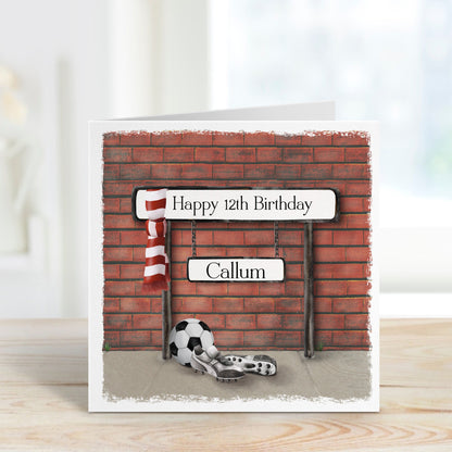 Personalised scarf and street sign football birthday card