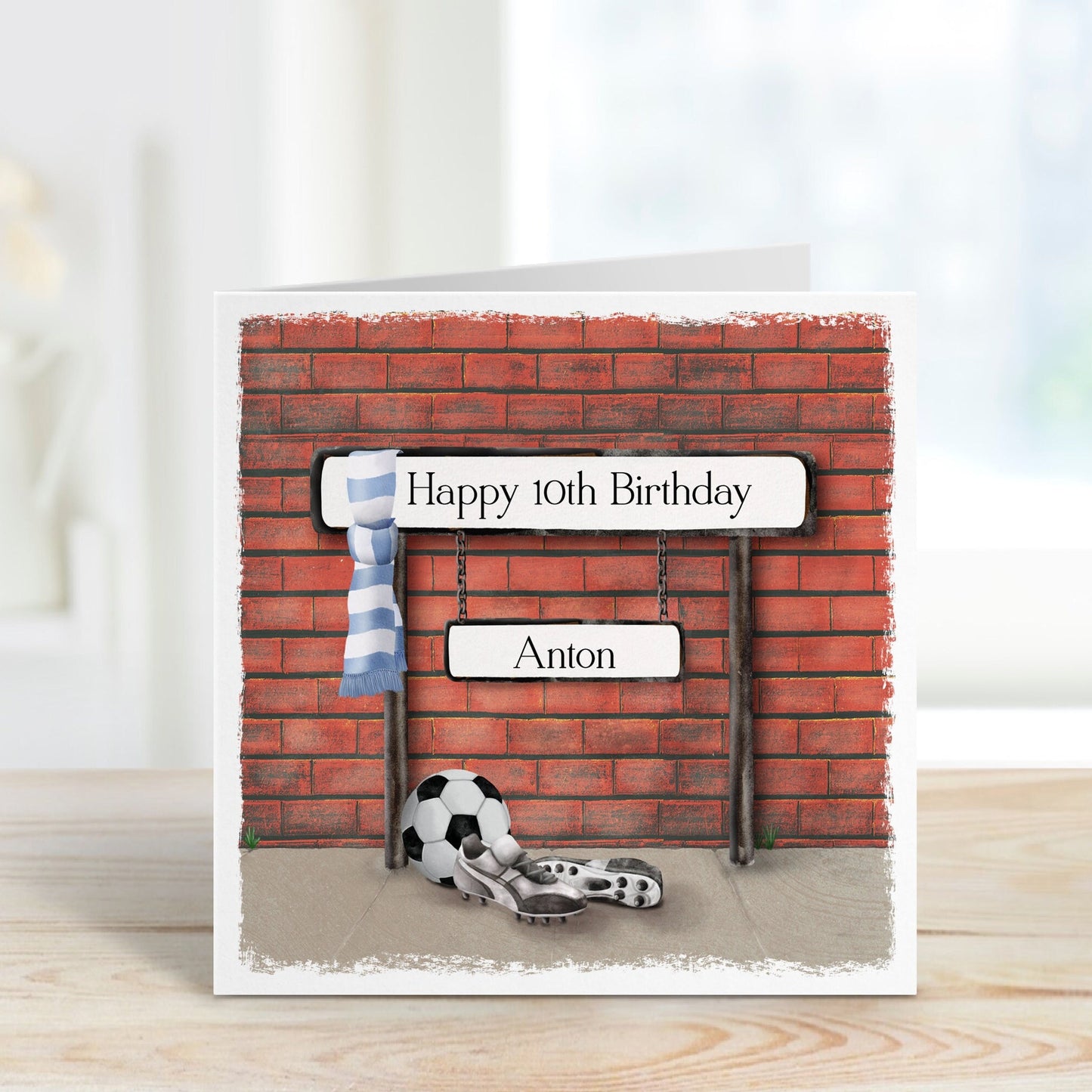 Personalised scarf and street sign football birthday card