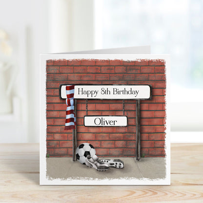 Personalised scarf and street sign football birthday card