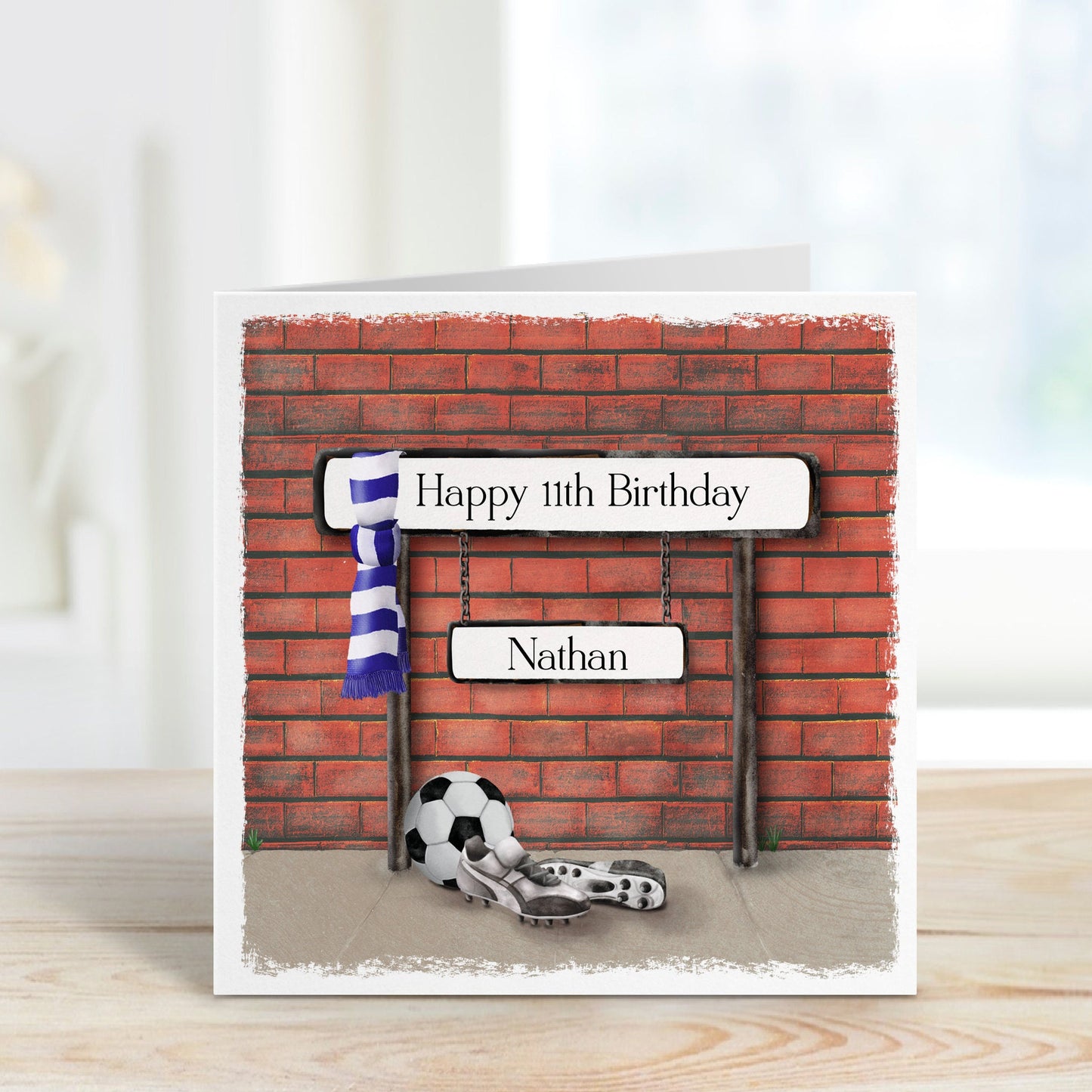 Personalised scarf and street sign football birthday card