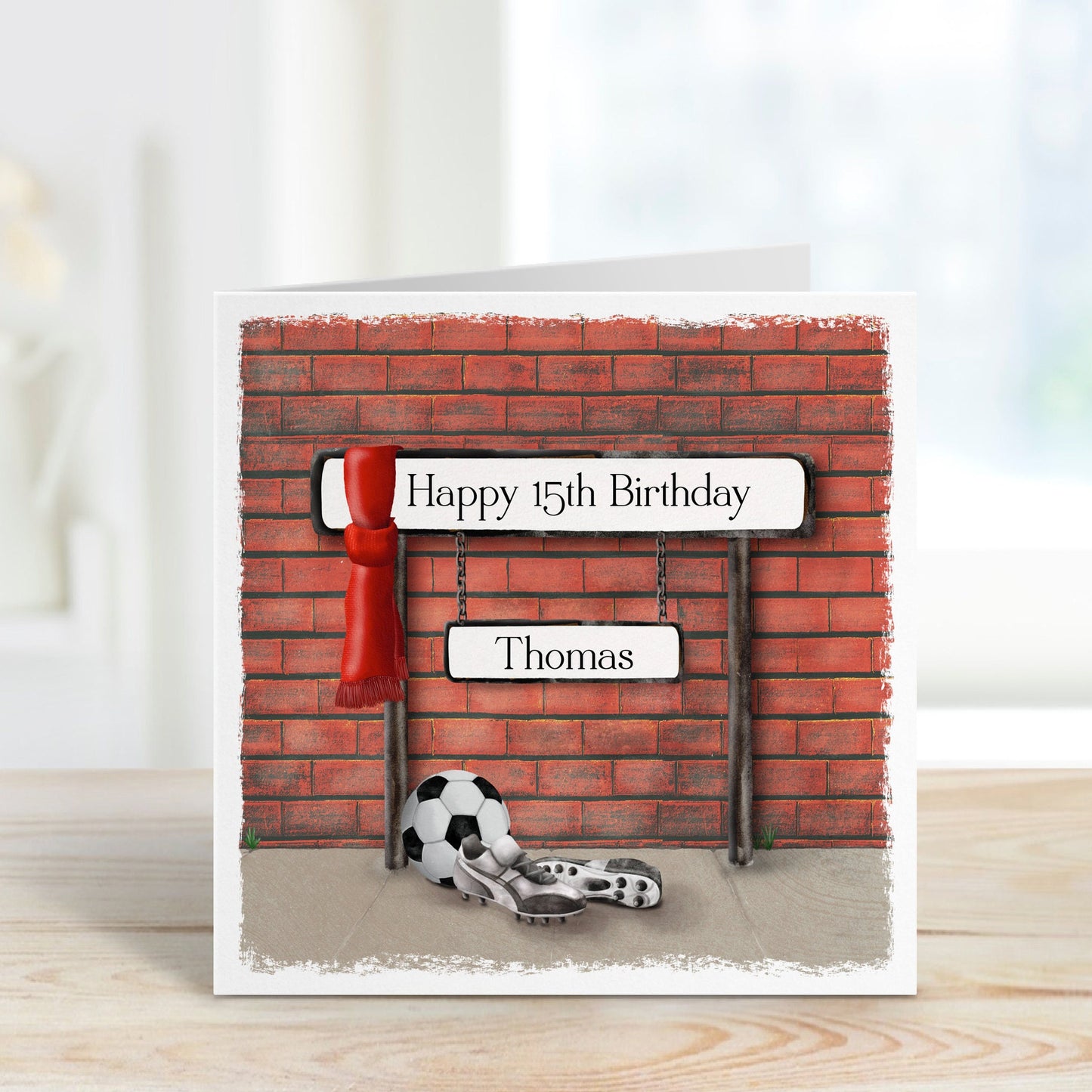 Personalised scarf and street sign football birthday card