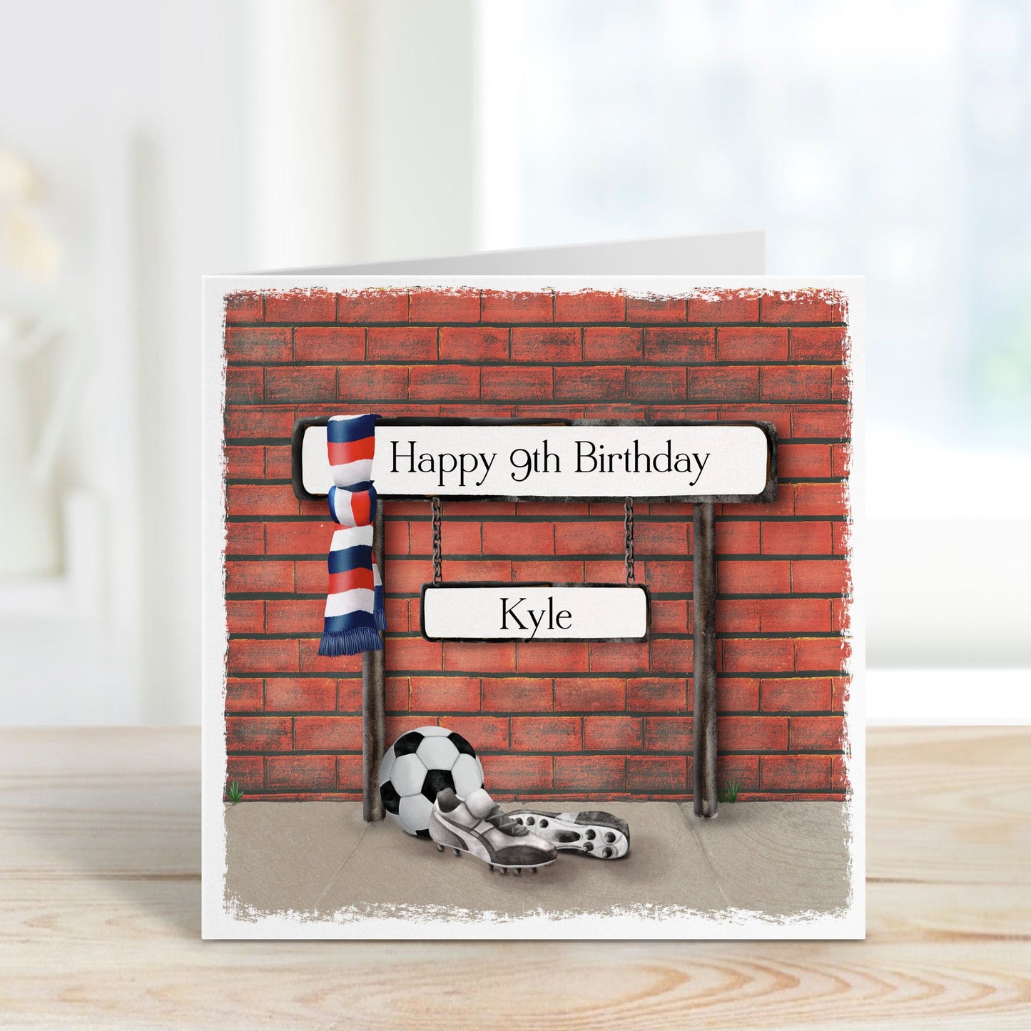 Personalised scarf and street sign football birthday card