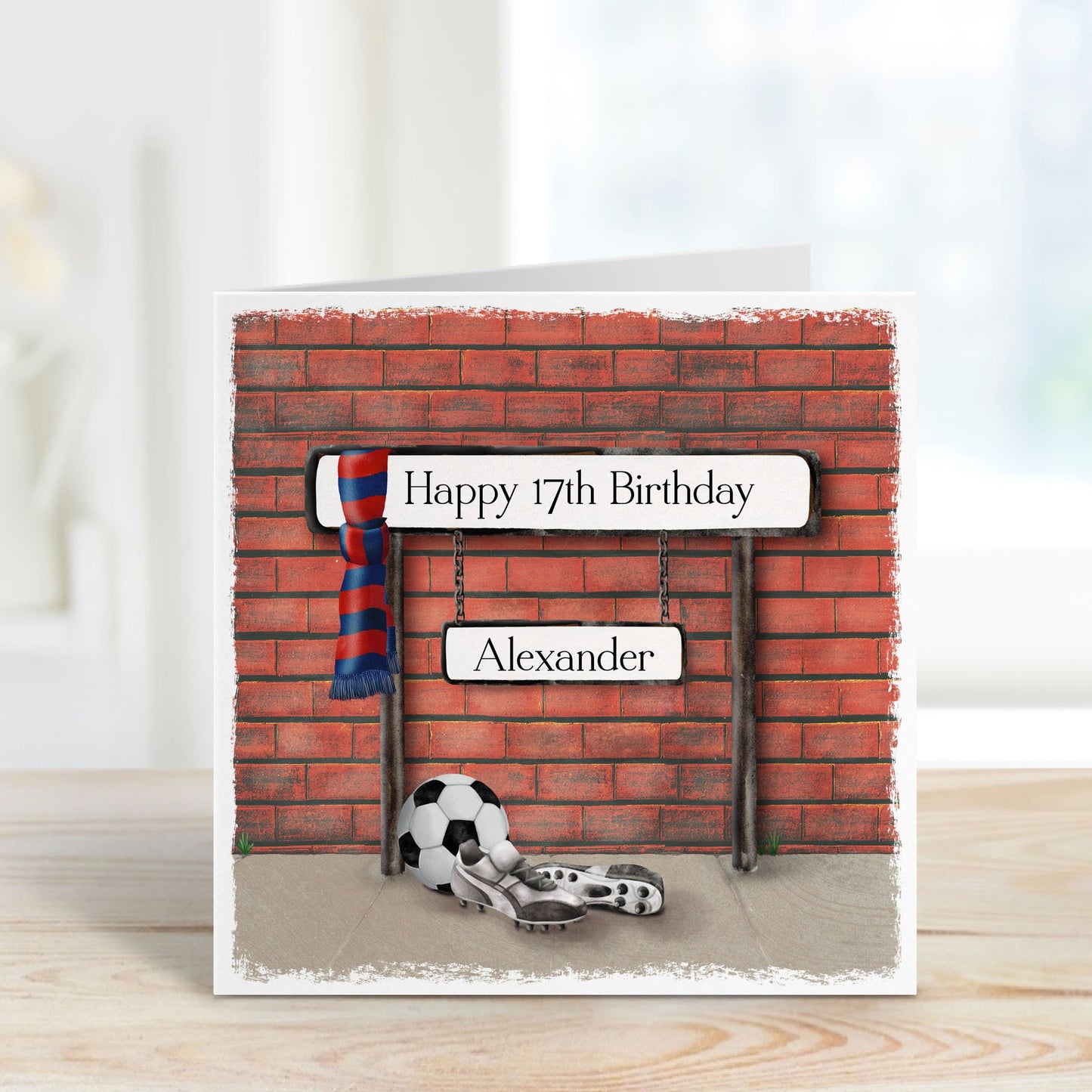 Personalised scarf and street sign football birthday card