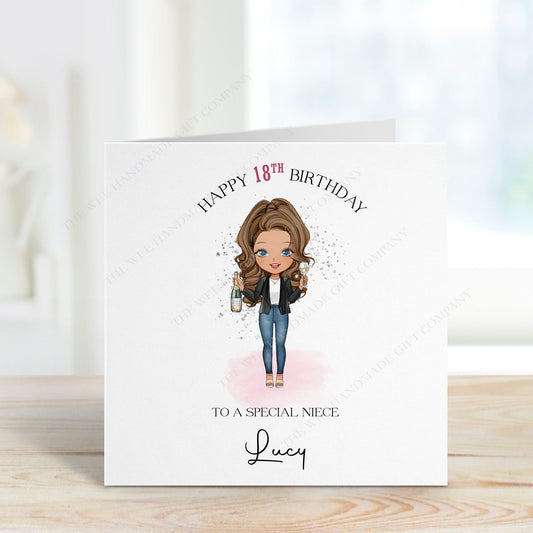 Personalised birthday card with female character