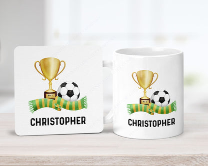 Personalised football mug and coaster