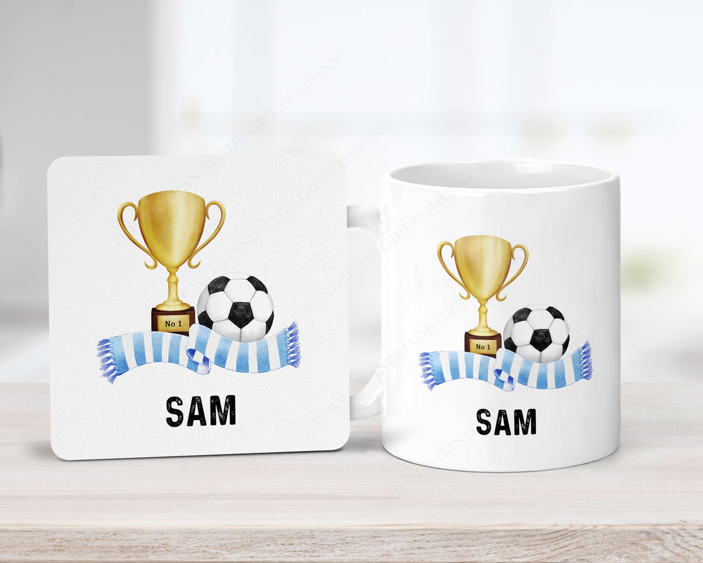 Personalised football mug and coaster