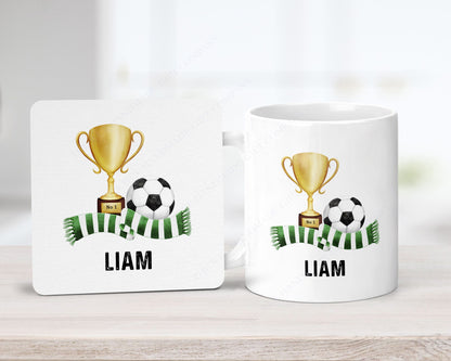 Personalised football mug and coaster