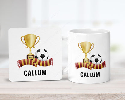 Personalised football mug and coaster