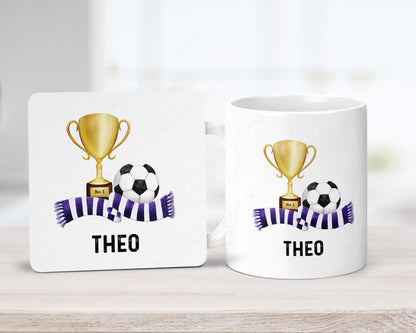 Personalised football mug and coaster