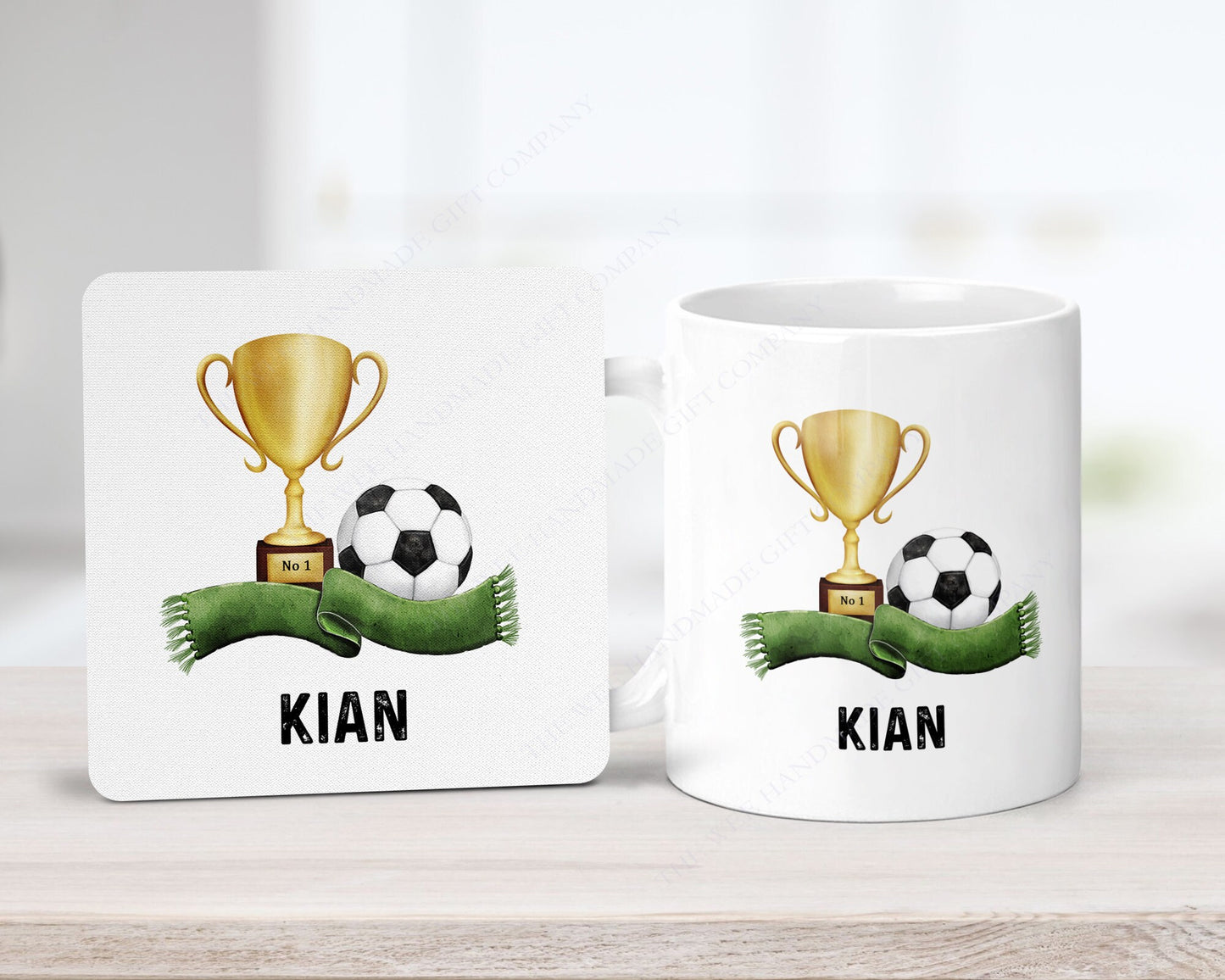 Personalised football mug and coaster